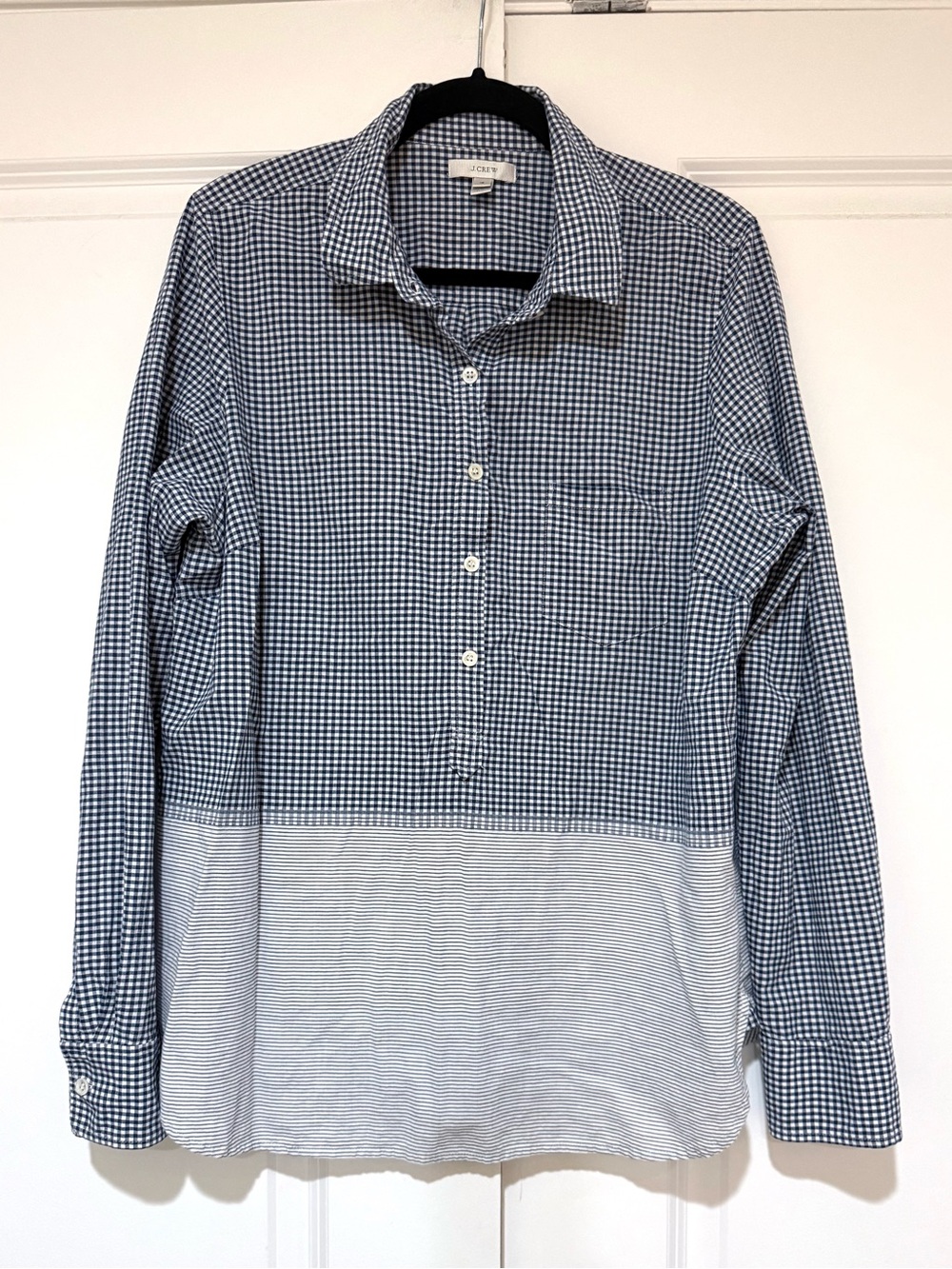 J. Crew Blue Gingham & Stripe Button-Down/Pullover Shirt 💯% Cotton